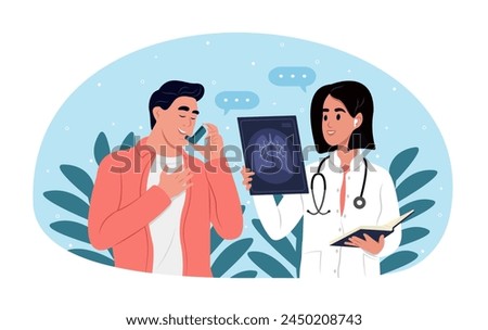 World Asthma Day. Pulmonary diseases. Allergy, asthmatic. X-ray of the lungs, the concept of pneumonia. A radiologist examines a patient's chest X-ray