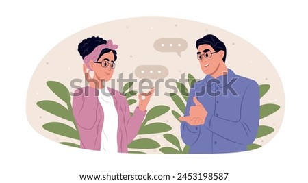 International day of sign languages. A pair of elderly deaf and mute people using sign language to communicate. A man and a woman with hearing impairment.