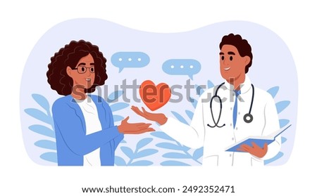 A doctor cares for his patient, giving love and support. World Patient Safety Day. Vector flat illustration