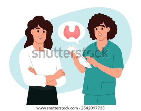 Endocrinologist deal with the diagnosis and treatment of the human thyroid. Thyroid awareness month is every year in January. Vector illustration in flat style