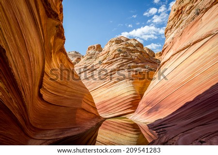 Reflections at The Wave, Arizona, amazing canyon rock formation near page. Vermillion Cliffs, Paria Canyon State Park, wilderness