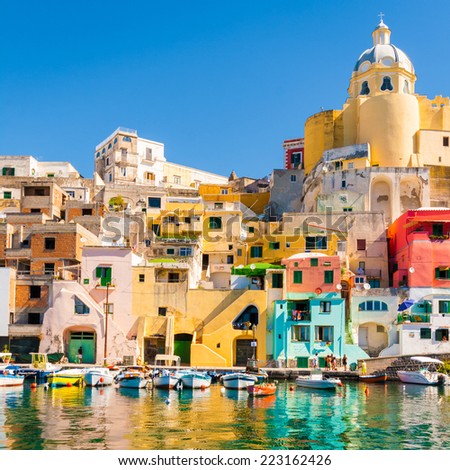Procida, colorful island in the mediterranean sea coast, Naples, Italy