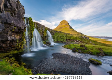 Kirkjufell Mount and waterfalls, amazing landscape in Iceland