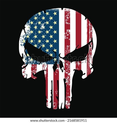 American national patriotic symbol army style paint brush flag Element crime punishment style illustration, T-Shirt graphics design famous, vector design icon isolated Art skull and Bones punisher