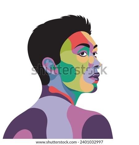 Colorful pop abstract art of a black man women face for wall art frame. Multicultural African American society banner or poster. Black history month, Black lives matter cover. Vector Illustration 