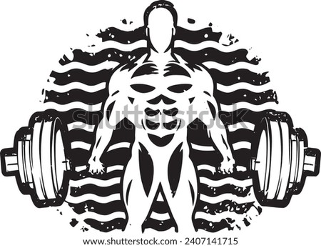 Silhouette of a bodybuilder lifting barbell in grungy rough style. Vector illustration for urban tshirt, website, print, clip art, poster custom print on demand merchandise