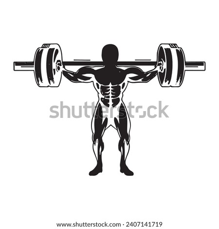 Silhouette of a bodybuilder lifting barbell in grungy rough style. Vector illustration for urban tshirt, website, print, clip art, poster custom print on demand merchandise