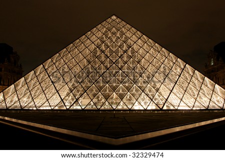 PARIS - OCTOBER 14: Museum du Louvre and the Pyramid night view October 14, 2006 in Paris France