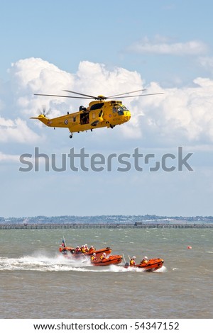 SOUTHEND ENGLAND - MAY 30:  RAF Sea King Rescue holicopter in air show at Southend on the Sea on May 30, 2010 England