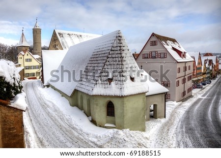 Romantic and historical town Dinkelsbuhl Germany after snow during Christmas and New Year