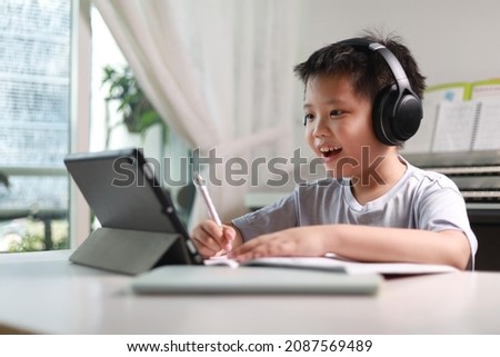 Image, Stock Photo Young asian boy stay alone and sadness