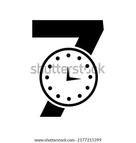 Letter 7 Clock Logo Design Vector Template