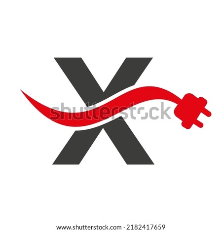 Letter X Electricity or Electrical Logo Concept with Electric Plug Vector Template