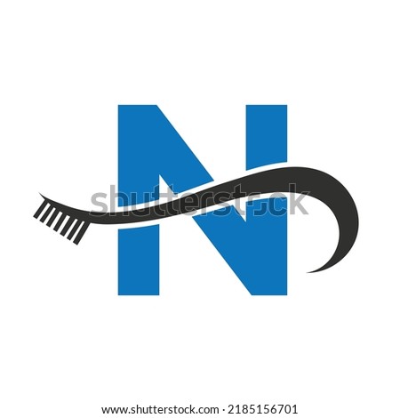 Letter N With Tooth Brush Logo Design Concept For Teeth Care Dental Logo Template Stock foto © 