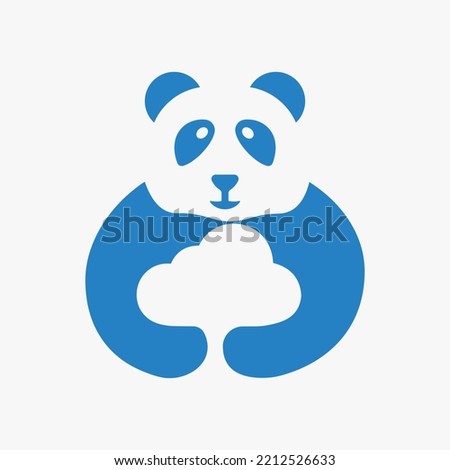 Panda Cloud Logo Negative Space Concept Vector Template. Panda Holding Cloud Symbol