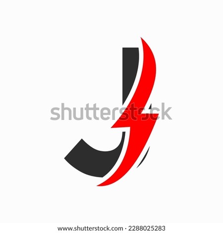 Initial Electric Logo on Letter J Concept With Power Icon, Volt Thunder Symbol