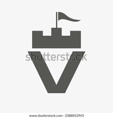 Castle Logo With V Logo Symbol Vector Template