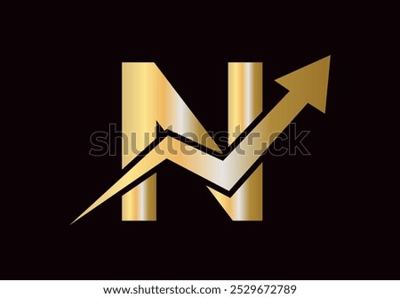 Financial Logo On Letter N With Growth Arrow Symbol Vector Template