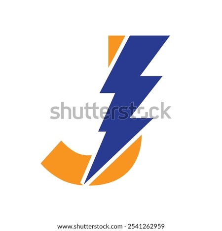 Letter J For Electric Logo Combination With Lightning Thunder Bolt Icon. Power Logo Design