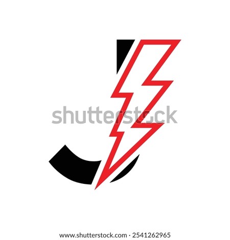 Letter J For Electric Logo Combination With Lightning Thunder Bolt Icon. Power Logo Design