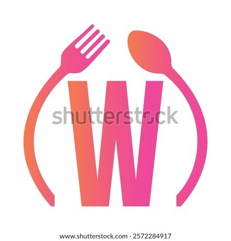 Initial Letter W Restaurant Logo Design Concept With Spoon and Fork Symbol Vector Template