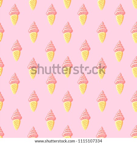 Seamless pattern sweet ice cream cone in pink background