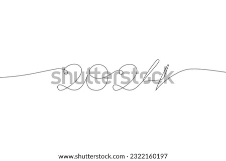 2024 one continuous line banner template. New year symbol. Minimal banner with editable stroke. Vector illustration isolated on white background