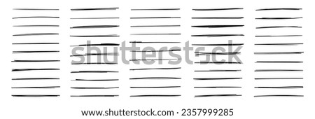 Set of underlines and strikethrough doodle lines set. Various simple sketch dividers, simple emphasis, ink pen, marker style. Scribble vector illustration isolated on transparent background