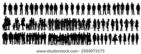 silhouette people set in flat style, isolated, vector