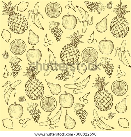 Vintage fruit pattern on yellow background
