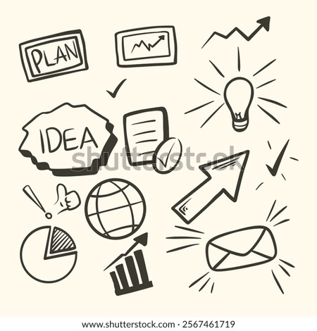 Hand-Drawn Business Planning and Strategy Symbols with Icons and Graphics