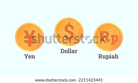 Rupiah, dollar, and yen currency types of gold coins, medium of exchange for buying and selling transactions