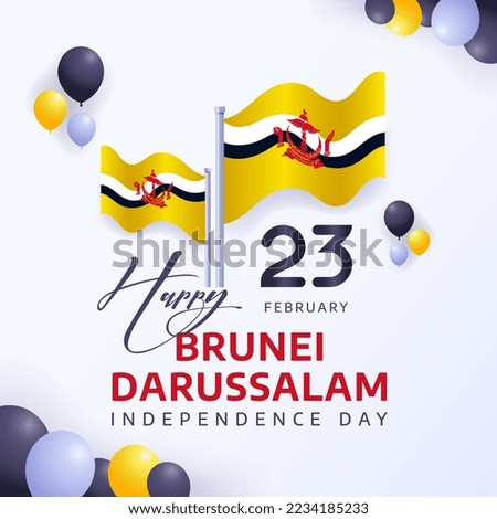 23 february brunei darussalam independence day celebration background vector design. Complete with the Brunei flag and other decorations