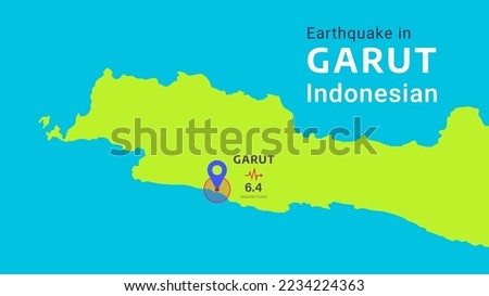 natural disaster info graphic design. earthquake in Garut Regency, West Java. map of garut, west java Indonesia, earthquake in Garut 6.4 magnitude