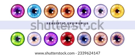 set of various realistic eye pupil designs with beautiful pupil colors. anime character pupils. anime eye pupils