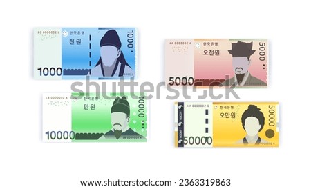 banknote vector design collection. Korean currency, won. one thousand won to fifty thousand won. suitable for your work needs