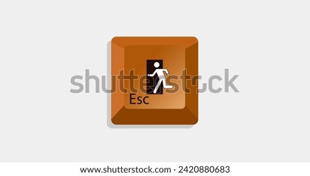 esc key symbol on keyboard with exit person view. Stop, return, exit symbols on computer programs. The meaning of the esc key on the keyboard