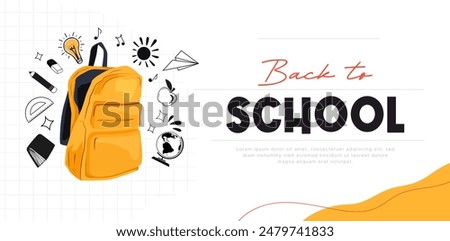 Back to school concept template design. With a linear design style. white background design with school bag, paper airplane and stationery elements. time to go back to school. education