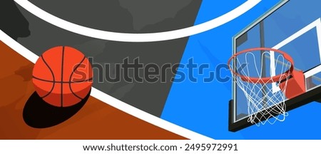 illustration of a basketball hoop and a basketball in the middle of the court. Celebrate National Sports Day. sports background. Template design for national basketball game event