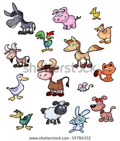 Collection Of Fun Cartoon Farm Animals Stock Vector Illustration ...