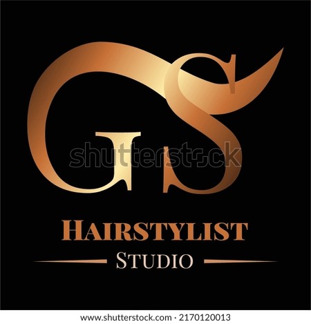 GS gs hairstylist studio,  hairdresser's, hair salon, beauty parlor, beauty shop,  beauty salon gold bronze, background black Stok fotoğraf © 