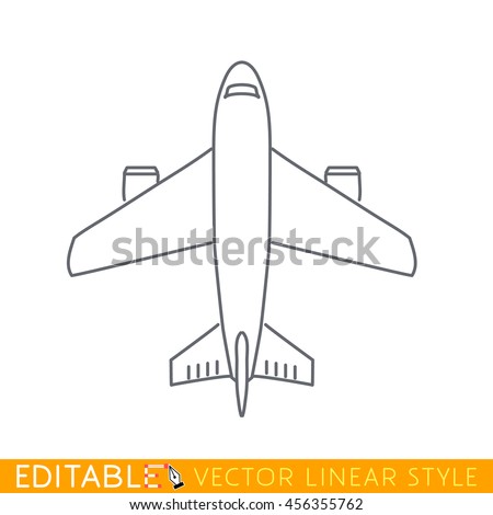 Civil aircraft. Top view. Editable vector icon in linear style.