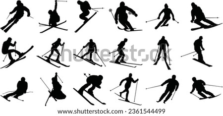 Set of ski silhouettes, isolated on white background
