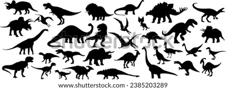 Set of different dinosaur silhouettes. Isolated flat vector illustrations