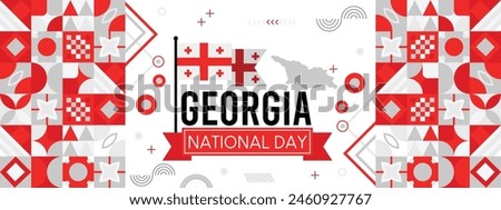 Georgia national day banner with map, flag colors theme background and geometric abstract retro modern colorfull design 