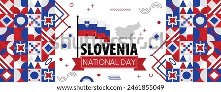 Slovenia national day banner with Slovenian flag colors theme background, Happy holiday.creative independence day banner, Poster, card, banner, template, for Celebrate annual