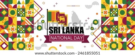 Sri lanka national day banner for independence day of srilanka. Abstract geometric banner for the national day of sri lanka in shapes of srilankan flag theme colorful icons 