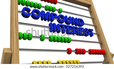 finance illustration shows the words compound interest on a preschool child\'s counting frame