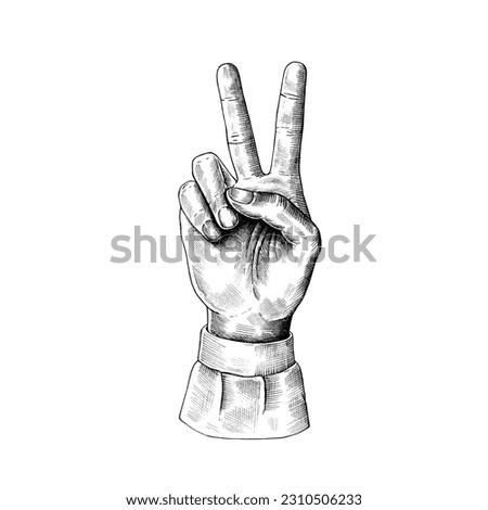 victory sign Sketched. victory sign drawing. hand showing a victory sign. it is made in Adobe Illustrator and the file is EPS-8 .you can change the color and edit it easily.