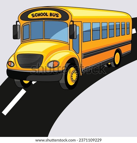 School Bus, yellow school bus on the road. Front and side view of the bus. created in Adobe Illustrator.EPS file. You can change the color and edit this file easily.
